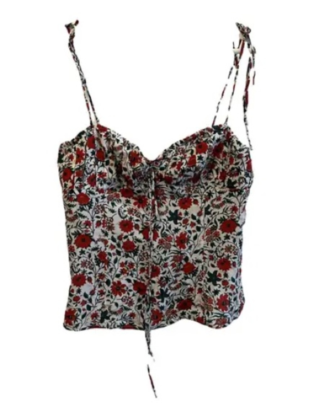 Realisation Par Red and Green Floral Tie-Front Cami